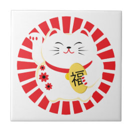 Maneki Neko Cute Lucky Cat Kakelplatta