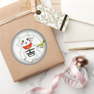 Maneki-Neko eller Beckoning Cat Lucky Kattunge Runt Klistermärke