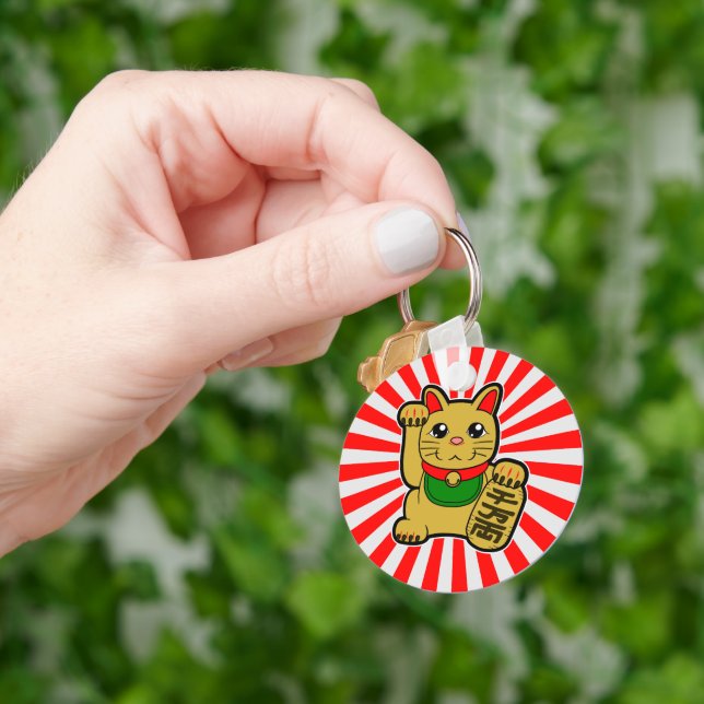 Maneki Neko: Golden Lucky Cat Keychain Nyckelring (Hand)