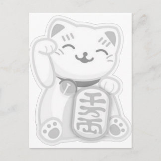 maneki neko grått vykort