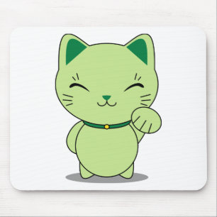 Maneki Neko - grön lycklig katt Musmatta