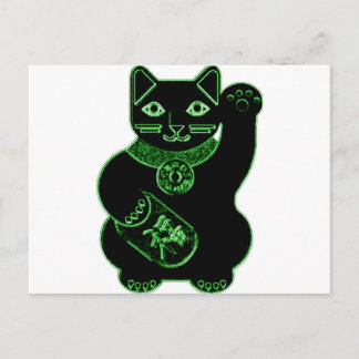 maneki neko grönt neon vykort