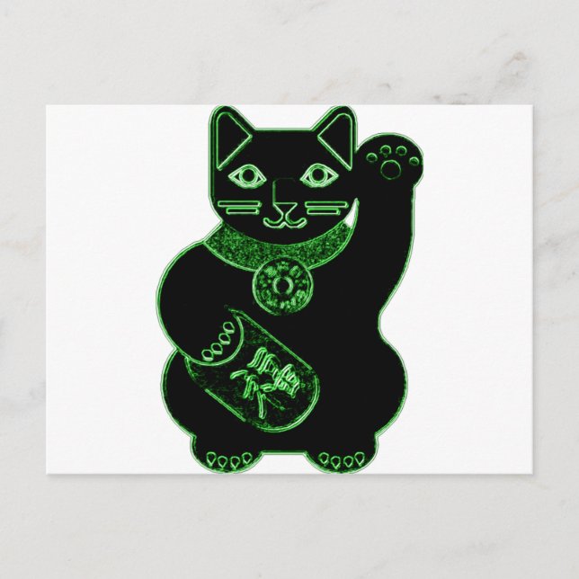 maneki neko grönt neon vykort (Framsida)