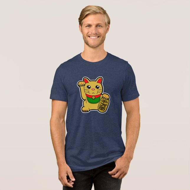 Maneki Neko: Guld Lucky Cat T Shirt (Framsida Full)