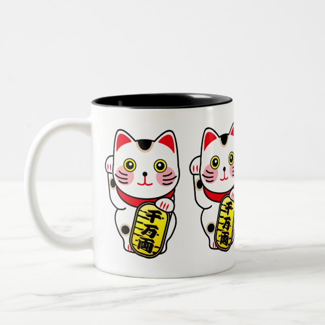 Maneki Neko Japan Lucky Cat Två-Tonad Mugg (Vänster)