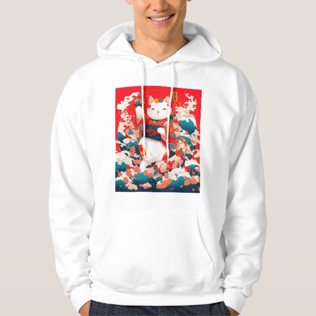 Maneki-Neko, japansk lucky Cat Hoodie (Framsida)