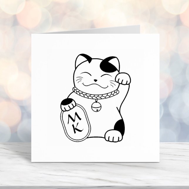 Maneki Neko Japansk Lucky Cat Monogram Självfärgande Stämpel (Skapare uppladdad)