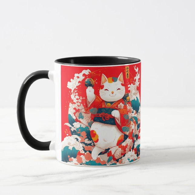 Maneki-Neko, japansk lucky Cat Mugg (Vänster)