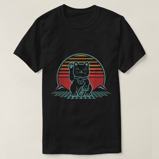 Maneki Neko Japansk Lucky Cat Retro Aesthetic Kaw T Shirt (Design framsida)