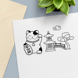 Maneki Neko Japansk Lucky Cat Självfärgande Stämpel