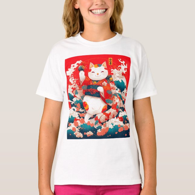 Maneki-Neko, japansk lucky Cat T Shirt (Framsida)