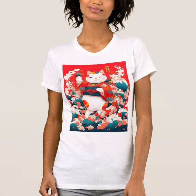 Maneki-Neko, japansk lucky Cat T Shirt (Framsida)
