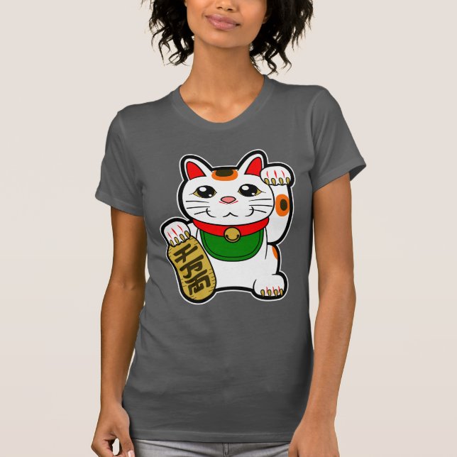 Maneki Neko: Japansk Lucky Cat Tee Shirt (Framsida)