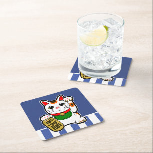 Maneki Neko: Japansk Lucky Cat Underlägg Papper Kvadrat