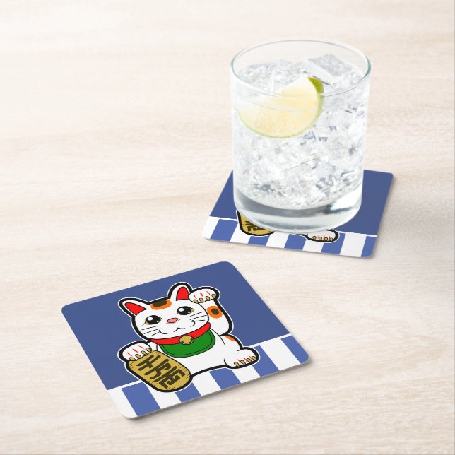Maneki Neko: Japansk Lucky Cat Underlägg Papper Kvadrat (Insitu)
