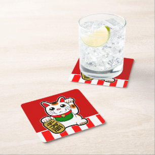 Maneki Neko: Japansk Lucky Cat Underlägg Papper Kvadrat