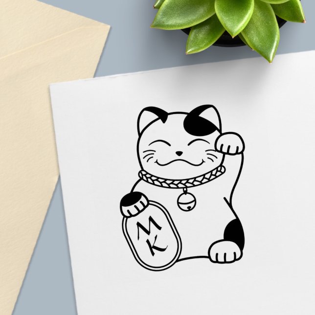 Maneki Neko Japansk Lyckokatt Monogram Självfärgande Stämpel (Skapare uppladdad)