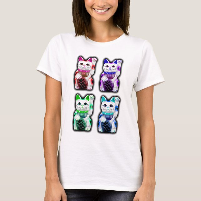 Maneki Neko JAPANSK pengarKATT T Shirt (Framsida)