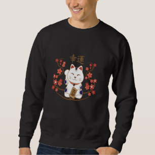 Maneki-neko-katt med lycka till kanji lång ärmad tröja