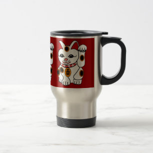 Maneki Neko katt på röd bakgrund Resemugg