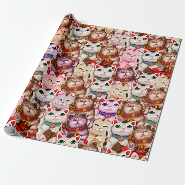 Maneki-neko-katter mönster presentpapper (Utrullad)