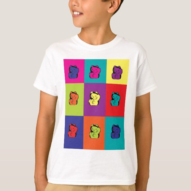 Maneki Neko Kattunge Pop Art T-shirt (Framsida)