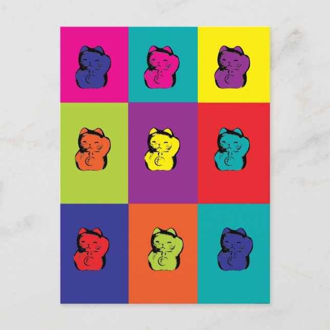 Maneki Neko Kattunge Pop Art Vykort (Framsida)