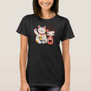 Maneki Neko Lucky blir katt med cute Girl T Shirt