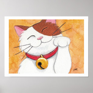 Maneki Neko Lucky Calico Cattart Skriv ut Poster