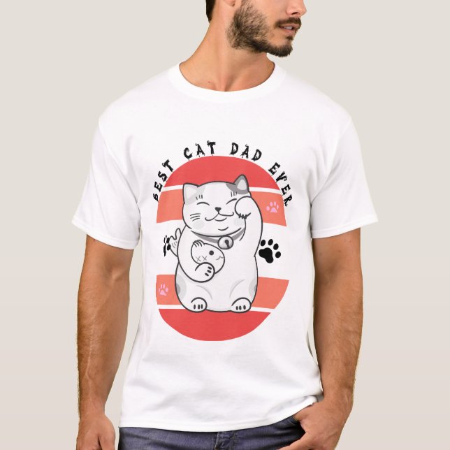 Maneki Neko Lucky Cat Dad Father's Day T Shirt (Framsida)