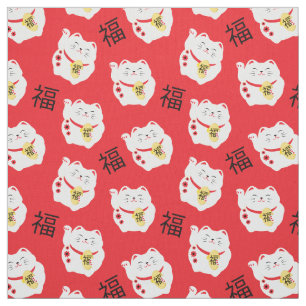 Maneki Neko Lucky Cat kinesisk japansk symbol Tyg
