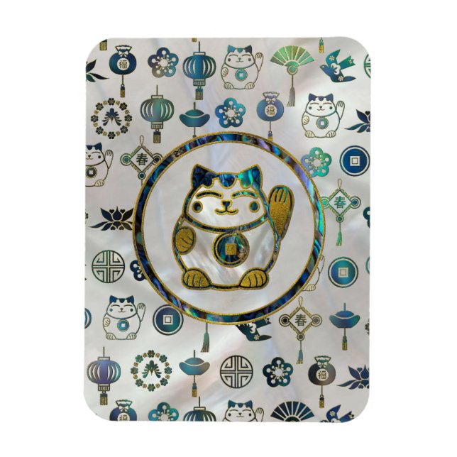 Maneki Neko Lucky cat on pearl and abalone Magnet (Vertikal)