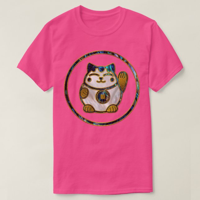 Maneki Neko Lucky cat on pearl and abalone T Shirt (Design framsida)