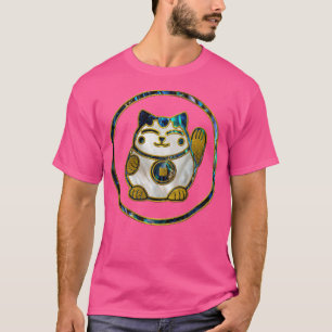 Maneki Neko Lucky cat on pearl and abalone T Shirt
