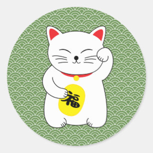 Maneki Neko Lucky Cat Runt Klistermärke
