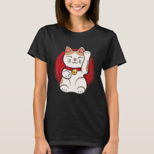 Maneki Neko Lucky Cat Statue Wave Japanska Stil T Shirt