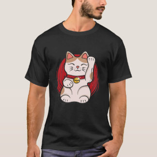 Maneki Neko Lucky Cat Statue Waving Japanese Style T Shirt