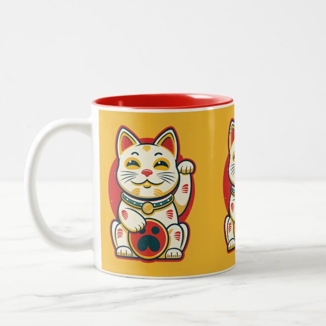 Maneki Neko - Lucky Cat Två-Tonad Mugg (Vänster)