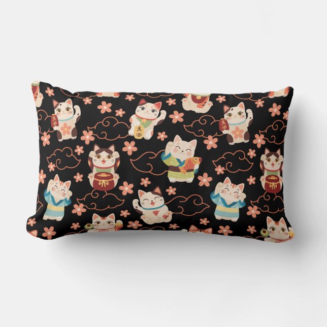 Maneki Neko Lucky Cats Kastkudde Lumbarkudde (Framsida)