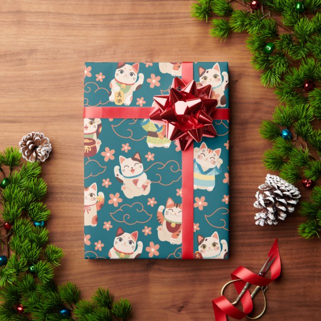 Maneki Neko Lucky Cats-mönster Presentpapper (Julgåva)