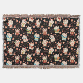 Maneki Neko Lucky Cats Pattern Filt