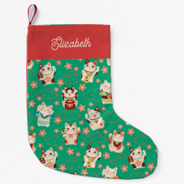 Maneki Neko Lucky Cats Personlig Liten Julstrumpa