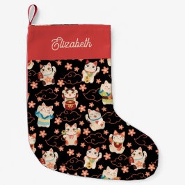 Maneki Neko Lucky Cats Personlig Liten Julstrumpa