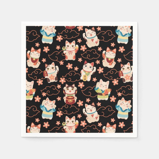 Maneki Neko Lucky Cats Personliga  Pappersservett (Framsidan)