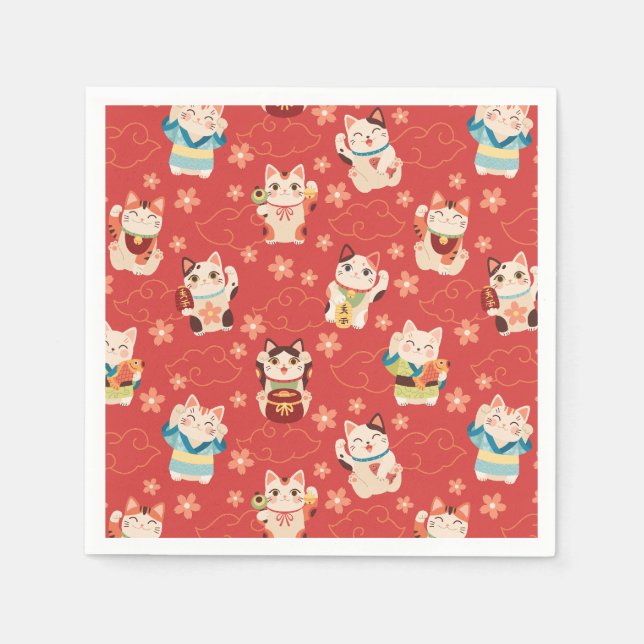 Maneki Neko Lucky Cats Personliga  Pappersservett (Framsidan)
