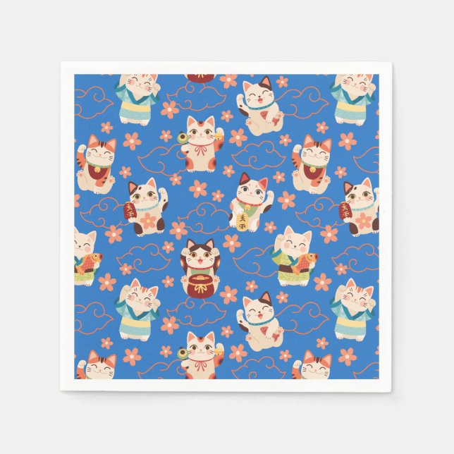 Maneki Neko Lucky Cats Personliga  Pappersservett (Framsidan)