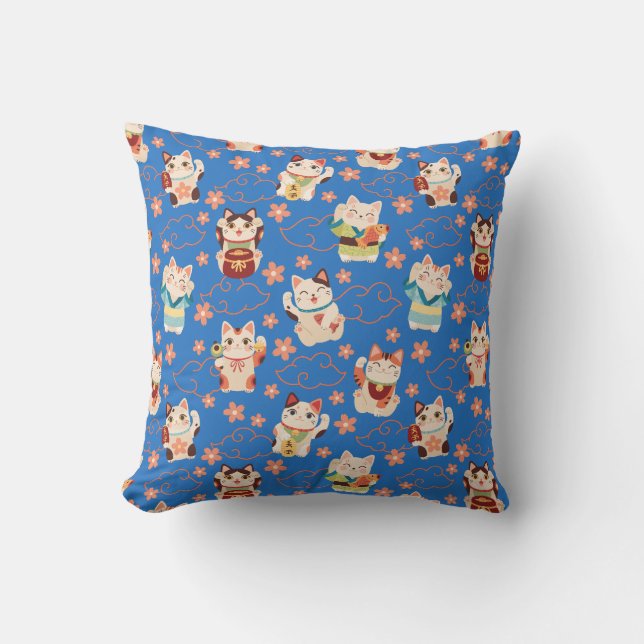 Maneki Neko Lucky Cats Throw Pillow Kudde (Framsida)