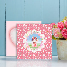 Maneki Neko Lucky Luna Flat Helgdag Card Julkort