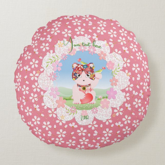 Maneki Neko Lucky Luna Rund Kudde (Framsidan)