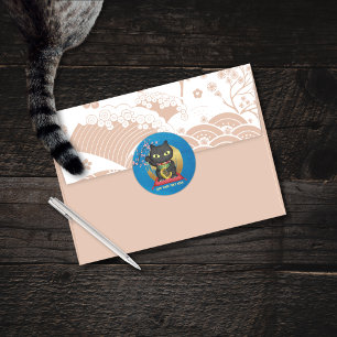 Maneki Neko Lucky Poilue Classic Round Sticker Runt Klistermärke
